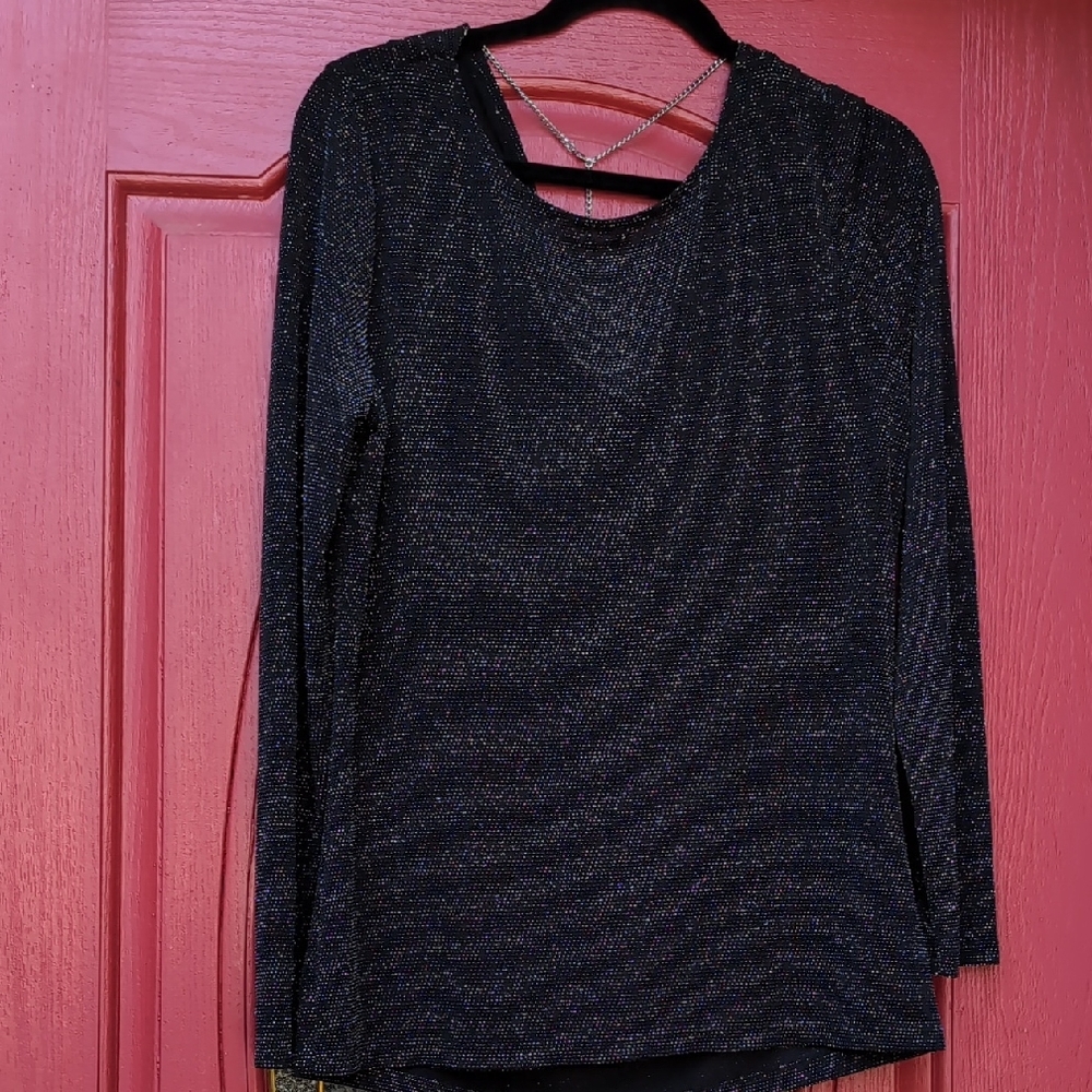 NWT - Michael Kors Shimmering Black Long Sleeve Blouse